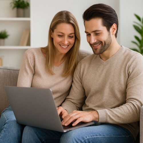 Junges Paar nimmt an Online-Paartherapie teil